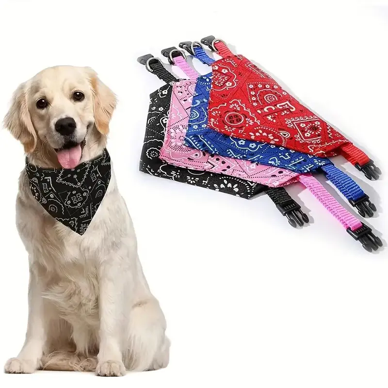 Adjustable Double Sided Dog Bandana, 1 Count Fashionable Paw Print Pet Scarf, Pet Neck Accessories for Small Medium Large Dog...