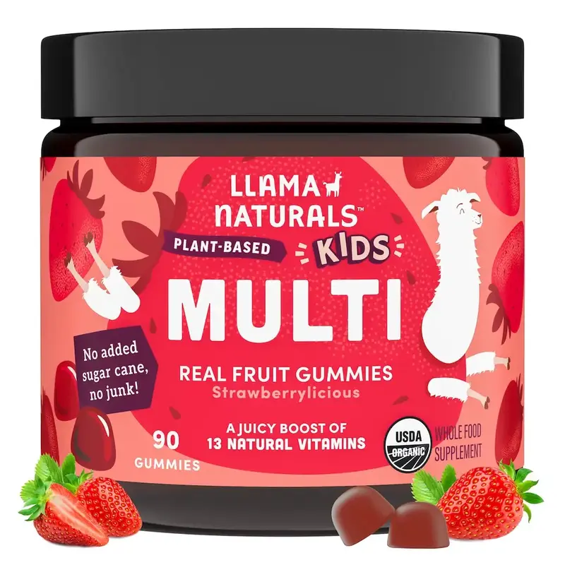 Llama Naturals Kids Multivitamin Gummies - Real Fruit Gummy Vitamins, No Added Sugar Cane - 13 Whole Food Vitamins - USDA Org...