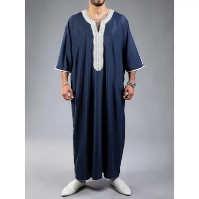 2024Eid Al-Adha Men's Thobe Kaftan Costume, Kandoura For Men, Moroccan Thobes, Kaftan Clothes, Eid Al-Adhadandy Muslim Fit