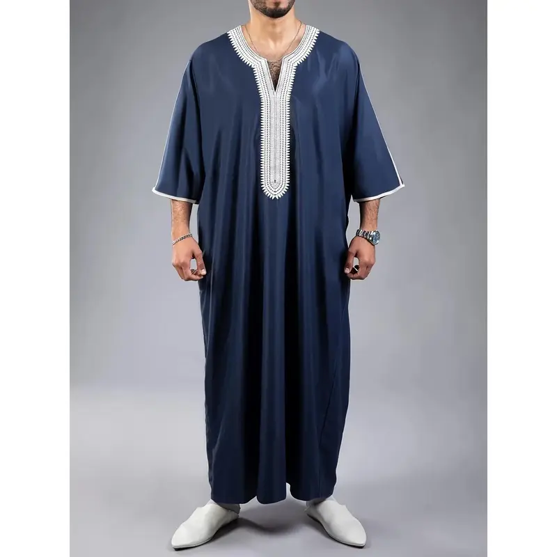 2024Eid Al-Adha Men's Thobe Kaftan Costume, Kandoura For Men, Moroccan Thobes, Kaftan Clothes, Eid Al-Adhadandy Muslim Fit