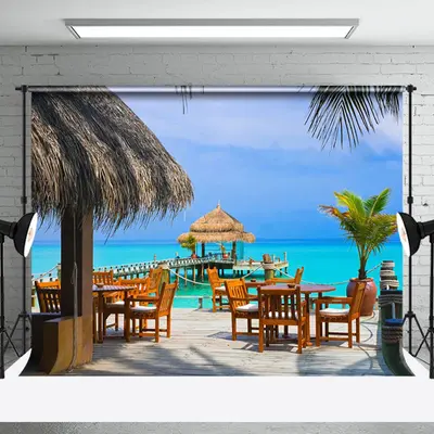 Blue Sky Beach Bar Summer Seaside Holiday Backdrop - Aperturee