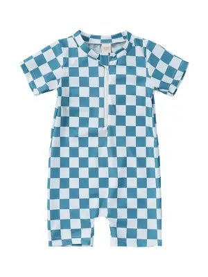 Baby Boys Short Sleeved Plaid Zippered One-piece Swimsuit #springtok