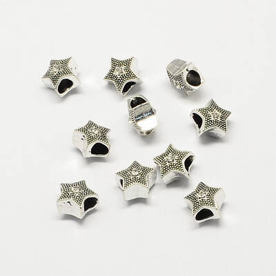 Alloy Rhinestone Star Large Hole European Beads