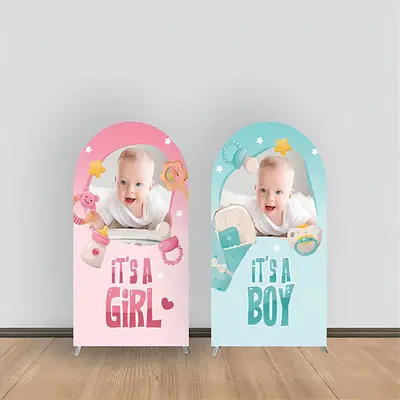 Aperturee Pink Blue Toy Star Custom Baby Shower Arch Backdrop | Chiara Arch Backdrop Diy | Diy Round Arch Backdrop | Wedding ...