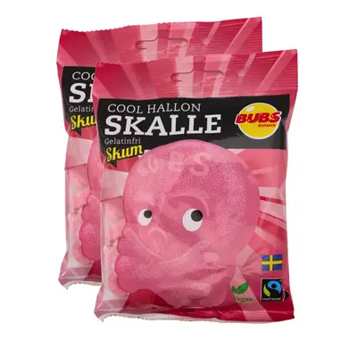 Bubs Swedish Candy, Cool Raspberry Foam Skulls, Sour Vegan Candy, 2 Pack, 90g Bag Snack Sweet swedish  bubs