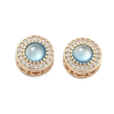 Brass Light Sky Blue Glass Flat Round Multi-Strand Links