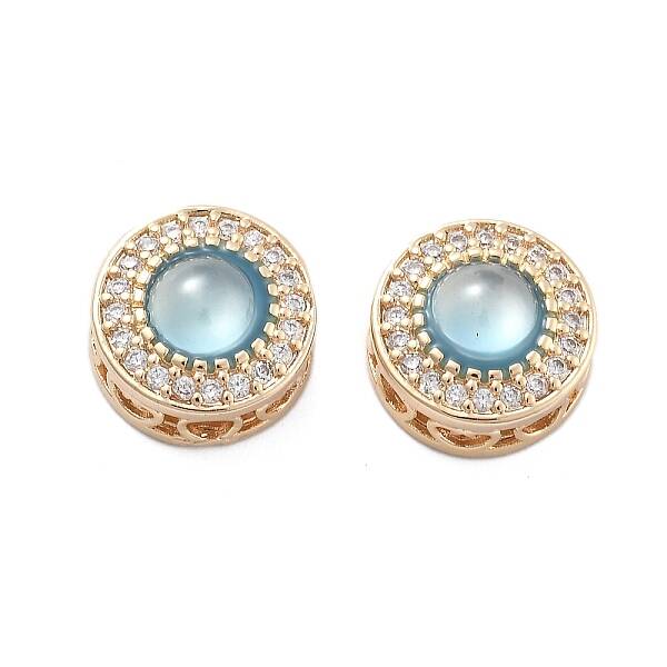 Brass Light Sky Blue Glass Flat Round Multi-Strand Links