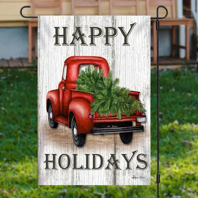 Wooden Red Truck Pine Tree Christmas Garden Flag - Aperturee