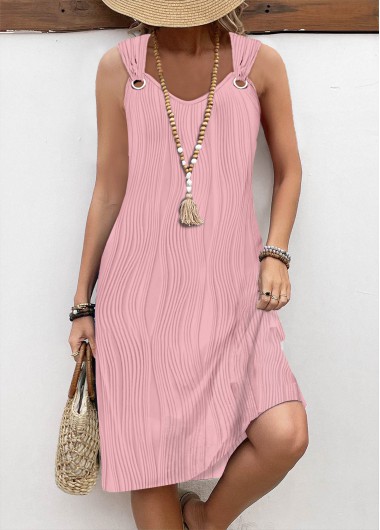 Modlily Pink Circular Ring A Line Sleeveless V Neck Dress - XXL