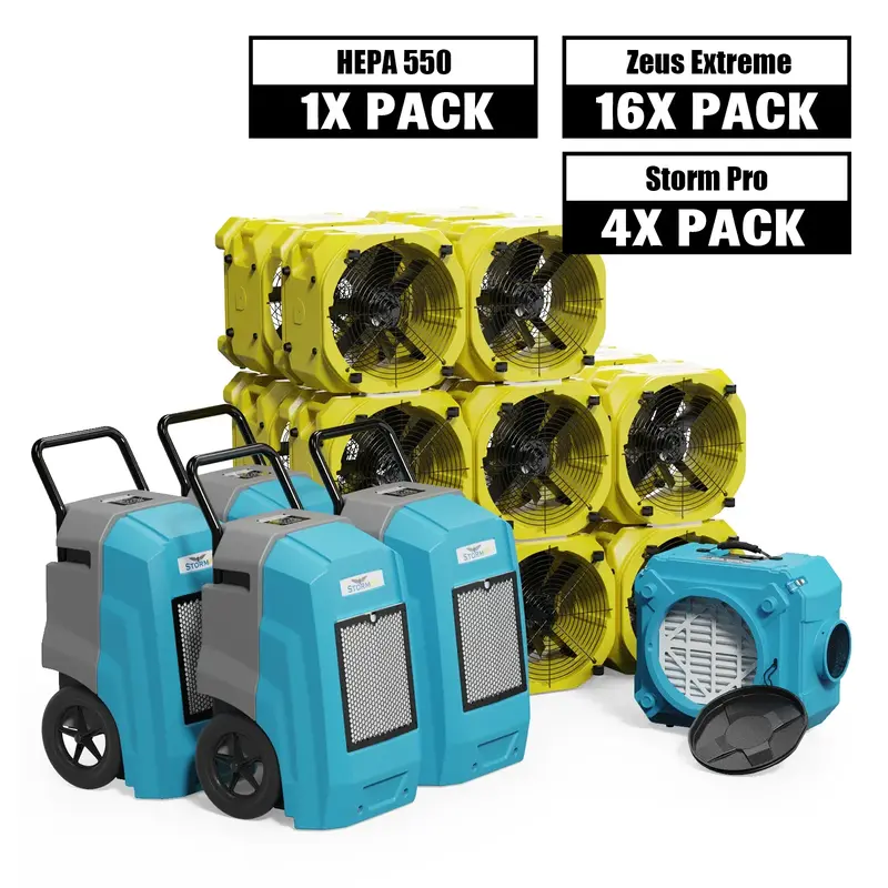 Alorair Water Damage Restoration Combo Pack, 4 X Storm Pro Commercial Dehumidifier, 16 X Zeus Extreme Air Mover, 1 X CleanShi...