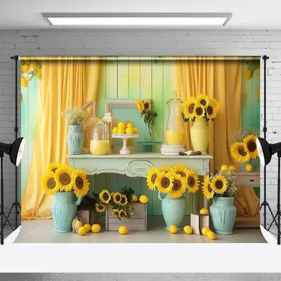 Retro Wooden Wall Sunflower Indoor Photo Backdrop - Aperturee