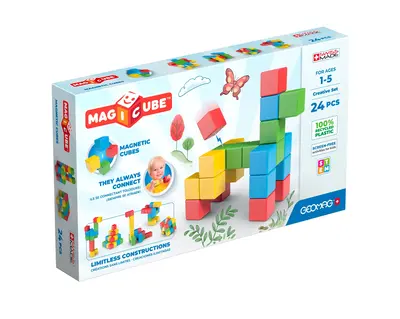 Geomag MagiCube 24-pc Magnetic Blocks Set for Toddlers & Kids Ages 1-5 | Swiss-Made STEM Educational Toy Made from 100% Recyc...