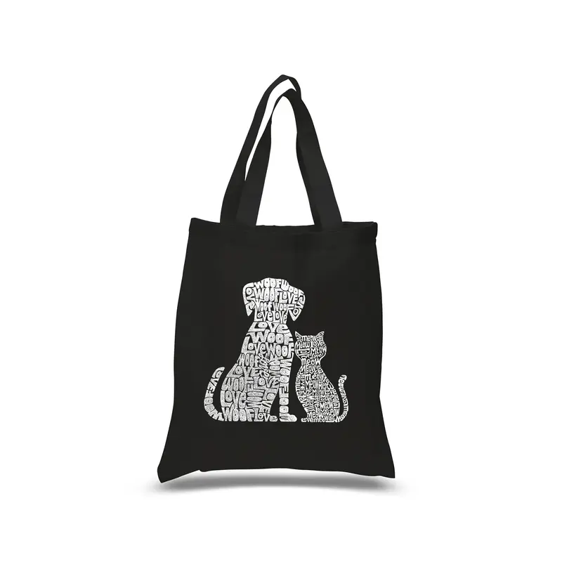 Small Word Art Tote Bag - Dogs and Cats - Red - Small