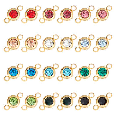 24Pcs 12 Colors 304 Stainless Steel Rhinestone Connector Charms