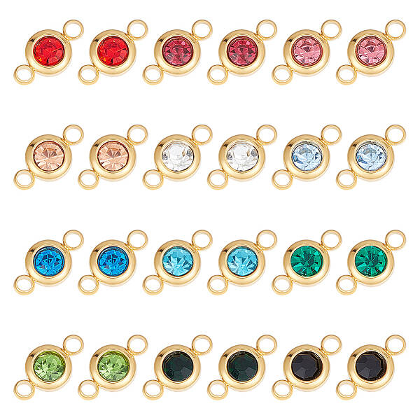 24Pcs 12 Colors 304 Stainless Steel Rhinestone Connector Charms