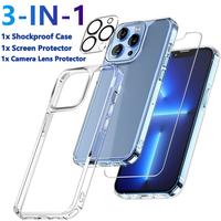 3 IN 1 Clear Shockproof Case &  Screen Protector & Camera Lens Protector for iPhone 16 Pro Max 16 15 14 13 12 11 Accessories ...