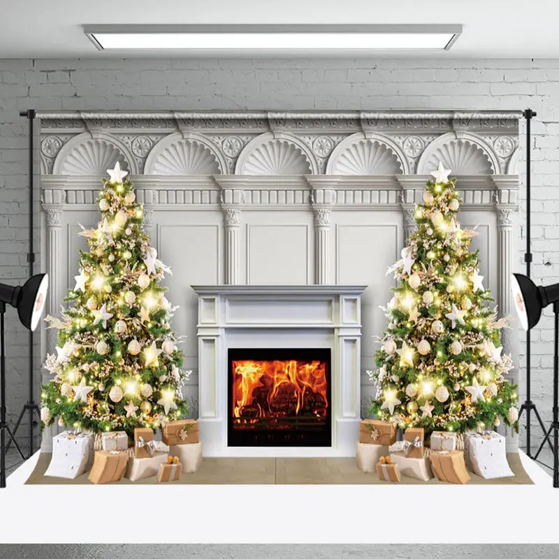 Aperturee Magnificent Wall Tree Fireplace Christmas Backdrop