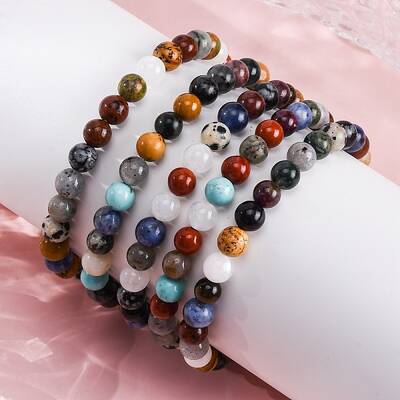 Natural & Synthetic Mixed Gemstone Beaded Stretch Bracelets for Women Men