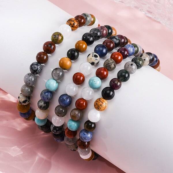 Natural & Synthetic Mixed Gemstone Beaded Stretch Bracelets for Women Men