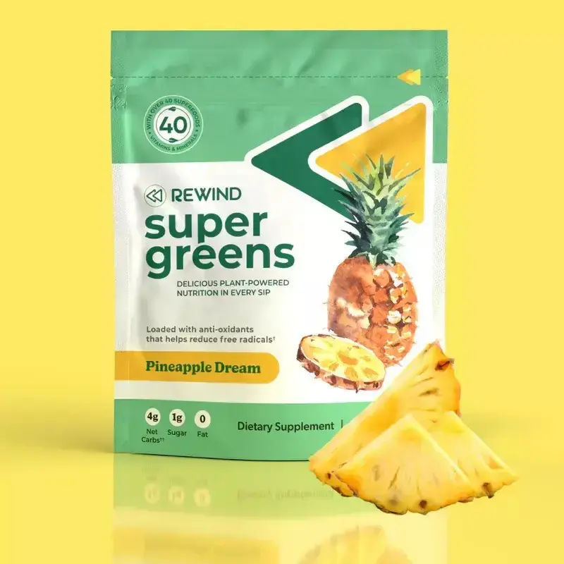 Rewind Greens Pineapple Dream - Super Greens Powder - Delicious Green Juice Mix - Supplement Vitamin - Gluten Free Vegan Dair...
