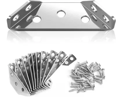 10-40pcs Corner Bracket with Screws,Universal Stainless Steel Furniture Corner Connector, Heavy Duty Triangular Support Angle...
