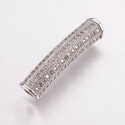 Brass Micro Pave Cubic Zirconia Tube Beads