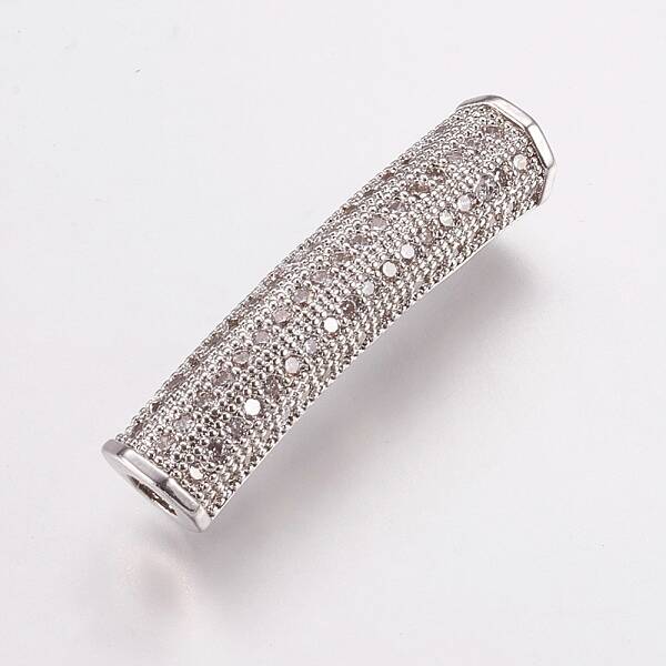 Brass Micro Pave Cubic Zirconia Tube Beads