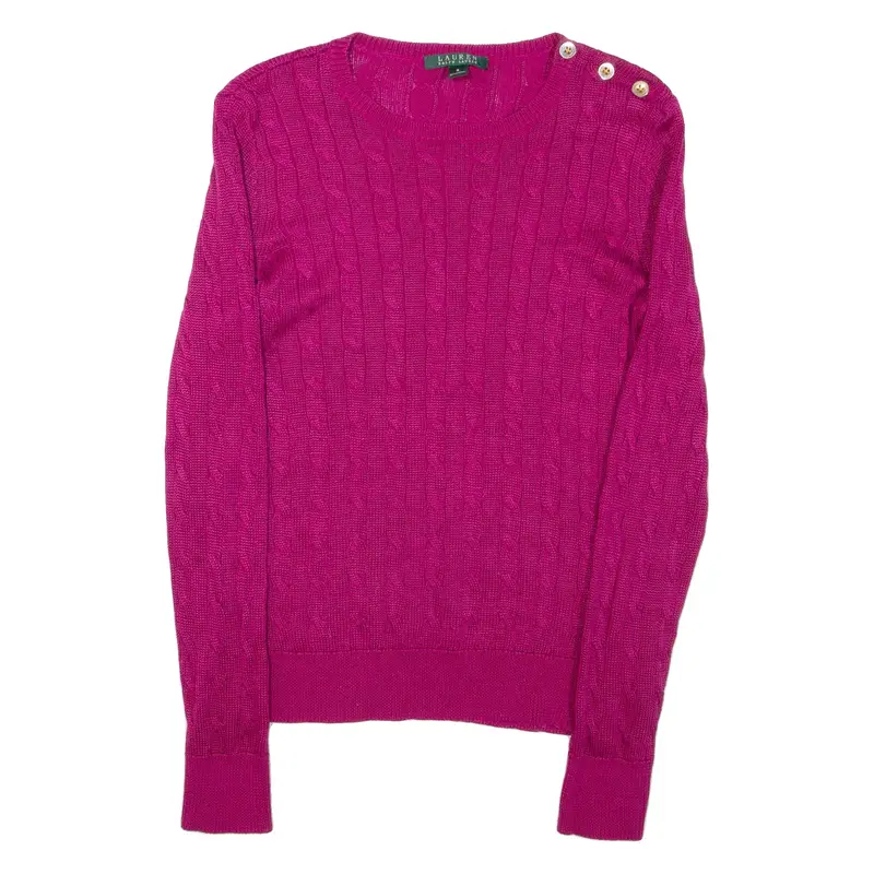 LAUREN RALPH LAUREN Womens Jumper Pink Cable Knit S