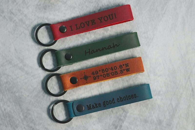 SLIM Personalized Leather Keychain. Custom Leather Keychain. Monogrammed Leather Key fob