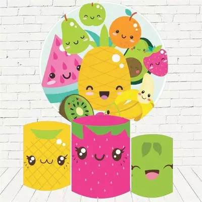 Aperturee Cute Fruits Birthday Round Backdrop Kit For Kids | Custom Round Backdrop | Happy Birthday Round Backdrop Cover | Ci...
