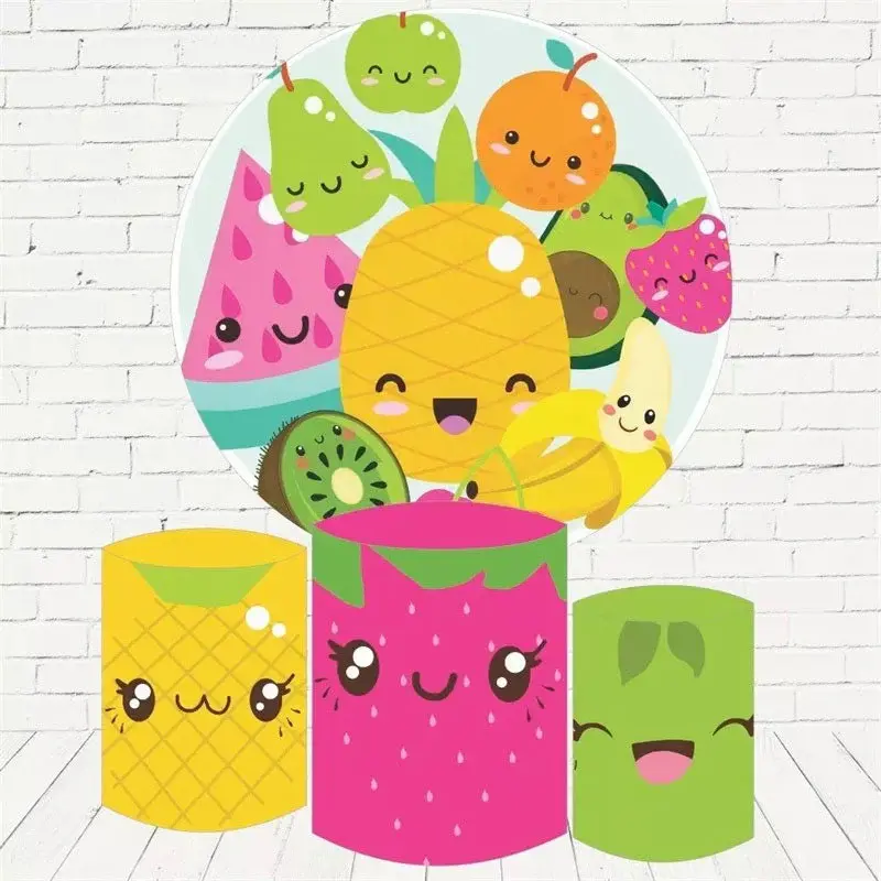 Aperturee Cute Fruits Birthday Round Backdrop Kit For Kids | Custom Round Backdrop | Happy Birthday Round Backdrop Cover | Ci...