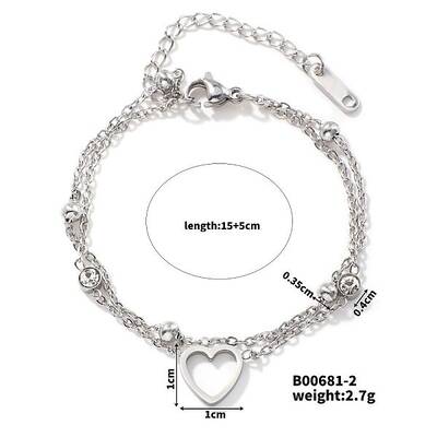 Exquisite Stainless Steel Crystal Rhinestone 2-Strand Sweetheart Link Women's Bracelets