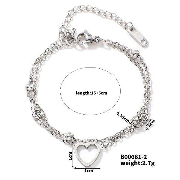 Exquisite Stainless Steel Crystal Rhinestone 2-Strand Sweetheart Link Women's Bracelets