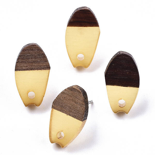 Transparent Resin & Walnut Wood Stud Earring Findings