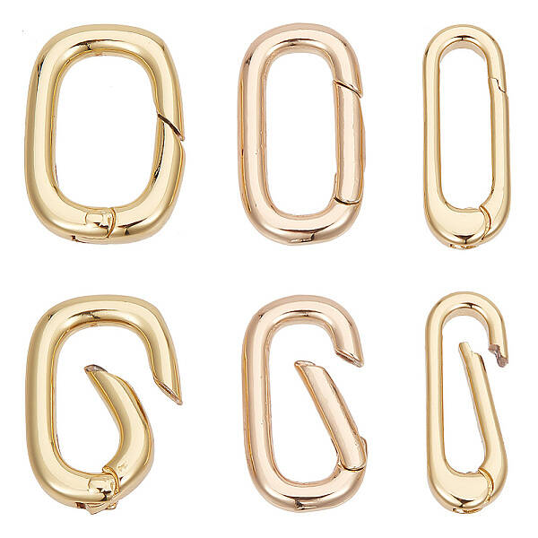 6Pcs 3 Styles Brass Spring Gate Rings
