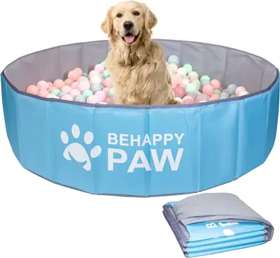 Dog Ball Pit - 47'' Large Foldable Ball Pit for Cats and Dogs with a Capacity of Over 600 Balls- Interactive Playtime Toy for...