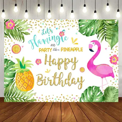 Aperturee Tropical Flamingos Pineapple Birthday Backdrop