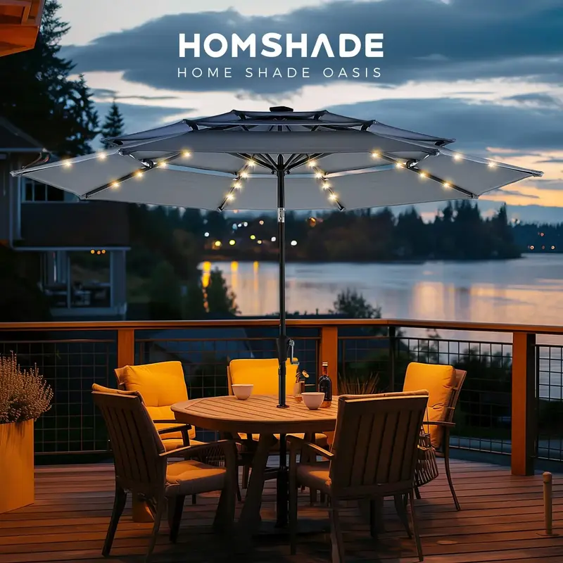 【TK Sale Alert】HY11LS/LT 9FT 3-Tier Solar Patio Umbrella Heavy Duty, Vented Market Table Umbrella Windproof w50+,8 Thicke...