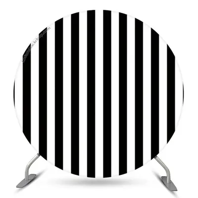 Aperturee Vertical Black White Stripes Round Backdrop For Party | Birthday Round Backdrop Cover | Birthday Backdrop Ideas | C...