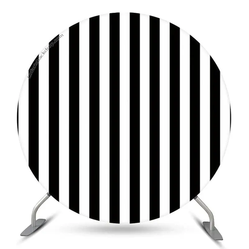 Aperturee Vertical Black White Stripes Round Backdrop For Party | Birthday Round Backdrop Cover | Birthday Backdrop Ideas | C...