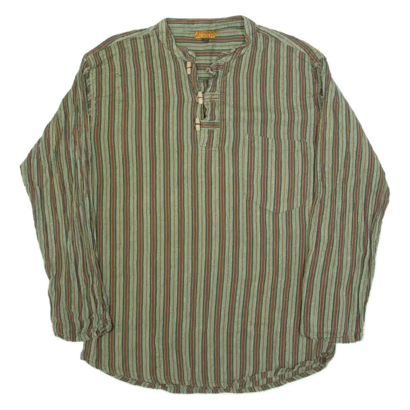 ETNIKA Mens Shirt Green Striped Long Sleeve L