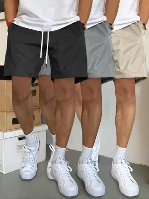 Men's Plain Drawstring Waist Shorts, Casual Pocket Track Shorts for Summer, Men's Street Wear Shorts, Fashion Men's Regular F...