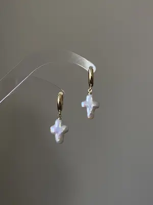 Baroque pearl cross earrings | cross dangle earring