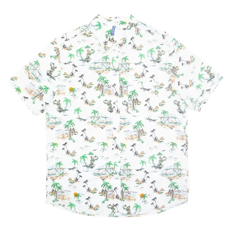 DIVIDED Mens Hawaiian Shirt White Floral XL