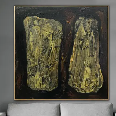 Abstract Paintings On Canvas Minimalist Dark Artwork In Brown And Green Colors 50x50 Creative Shapes Art In Custom Size Indie...