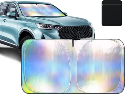 [2025 Upgraded]  Laser Reflective Windshield Sunshade | Thickened UV-Blocking Sun Shade for Cars, SUVs, Trucks | Heat Reflect...