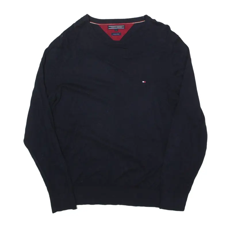 TOMMY HILFIGER Cotton Linen Blend Jumper Blue Tight Knit Mens L