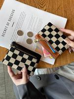 Women's Checked Pattern Zipper Wallet, Zippered Card Case, Fashionable Plaid Pattern Travel Card Holder, Credit Card Holder, ...
