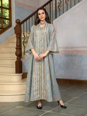 Women's Embroidery Floral Pattern Long Dress, Elegant Long Sleeve Dress for Party Wedding Guest, Ladies Islamic Clothing for ...