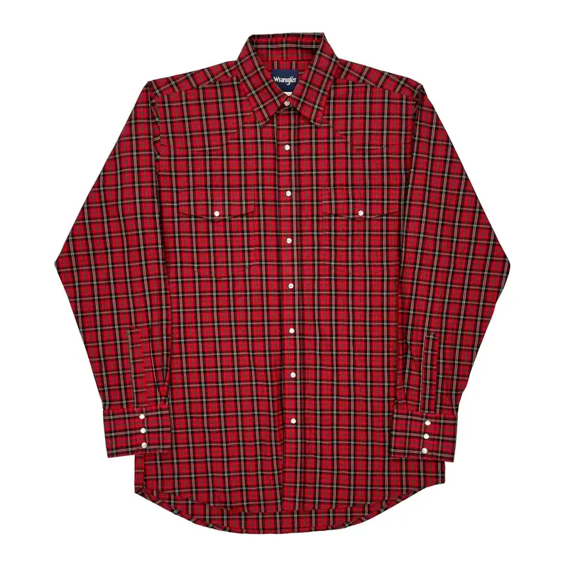 Tall Wrangler Checked Shirt - Large Red Cotton Blend